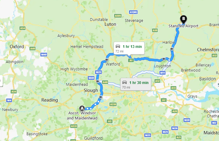 Cheap taxi from Ascot to Stansted